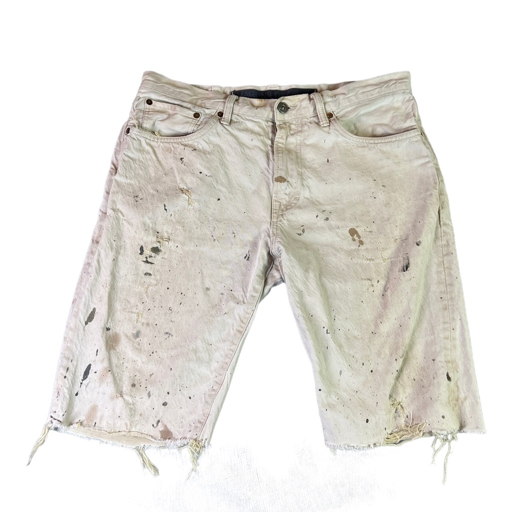 Martin + Osa Mens Cut Off Shorts 100% Cotton Distressed Grunge Paint Splatter 34